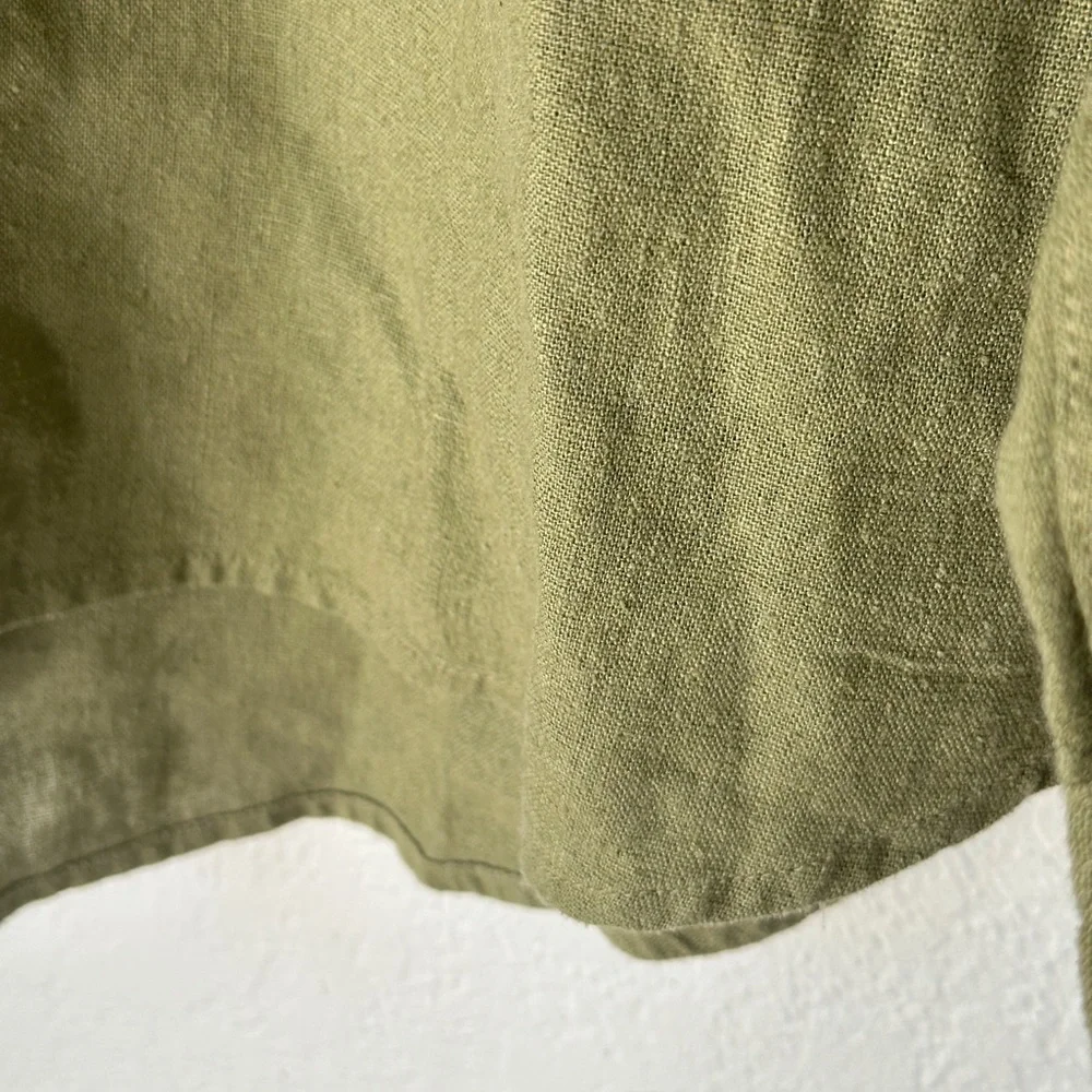 Olive Green Women's Button Down Shirt Relaxed Fit - Picture 3 of 6